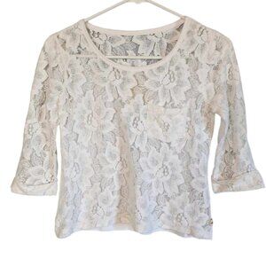 EUC Hollister Cropped White Lace Top